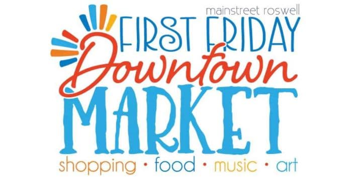 white background with the words first friday downtown market