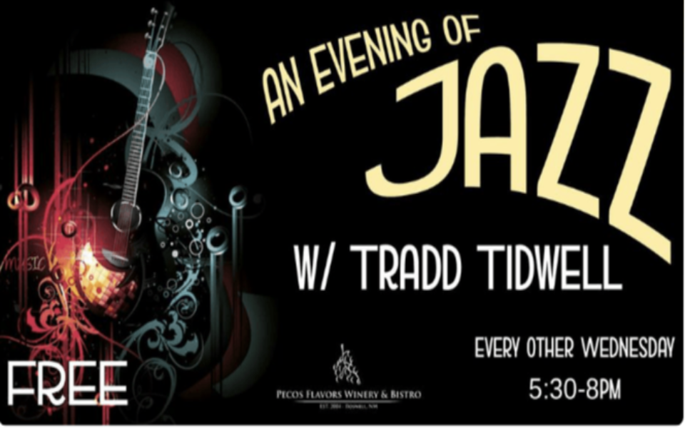 Banner with An evening of jazz w/ Tradd Tidwell and a guitar