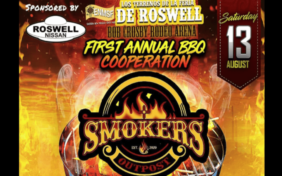 First Annual BBQ Cooperation, A flaming grill pictured with event information