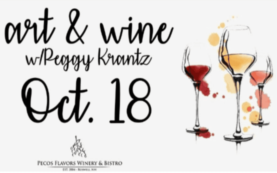 Art & Wine w/ Peggy Krantz text pictured next to three wine glasses