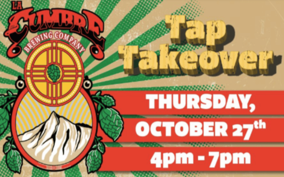 La Cumbre Tap Takeover event text picture with information for the pecos flavors winery event