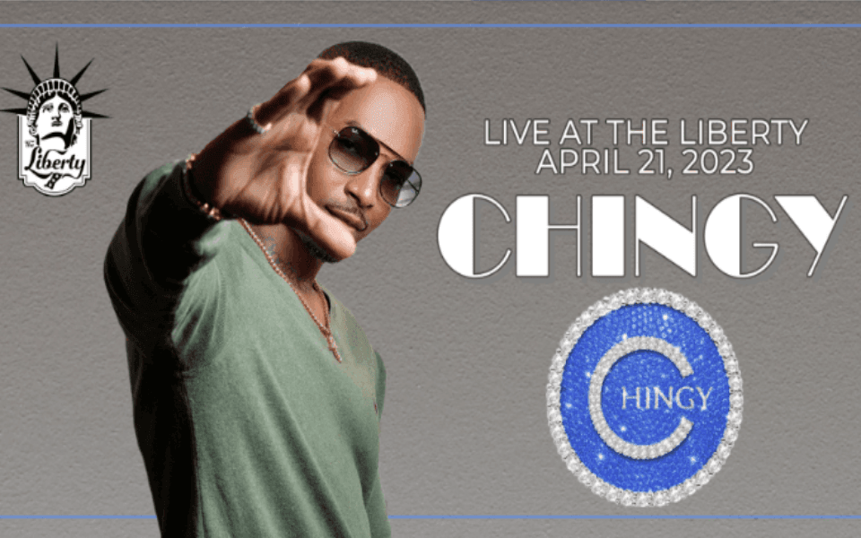 Chingy in front of a gray back ground with event text