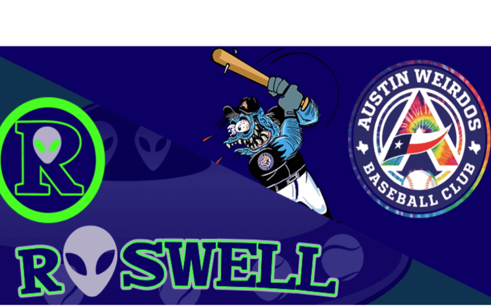 Roswell Invaders and Austin Weirdos logos next to each other
