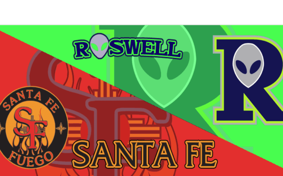 Roswell Invaders and Santa Fe Fuego logos pictured next to each other