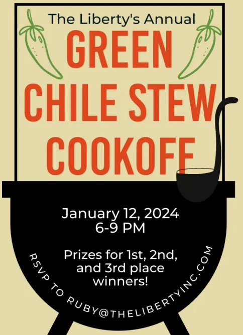 Green Chile Stew Cookoff with a black pot