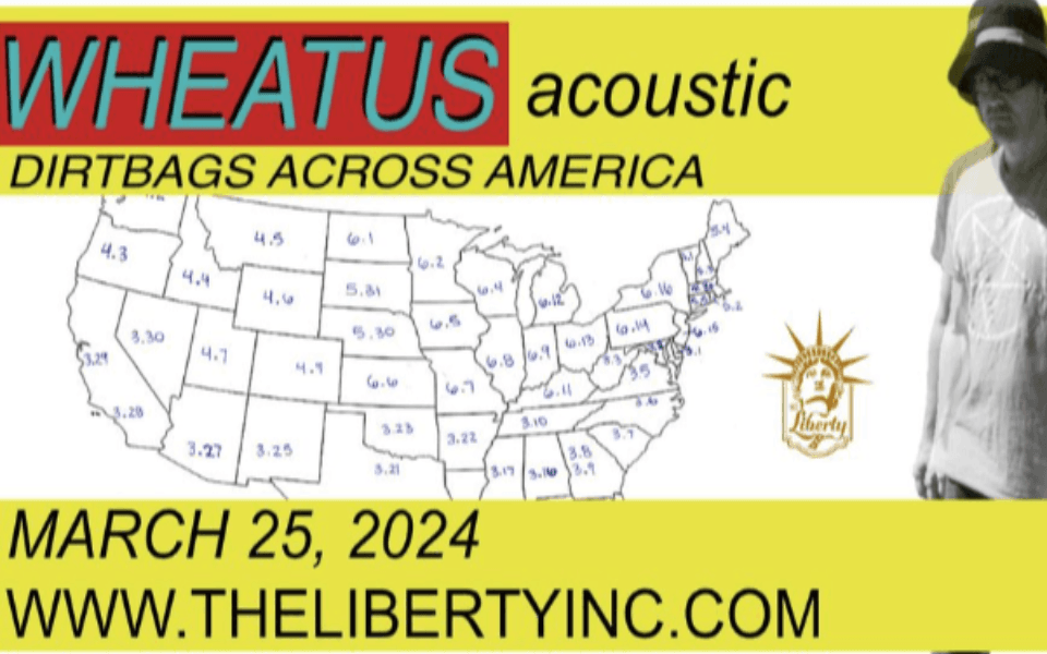 Yellow back ground with an image of a United States map and Wheatus member(s).