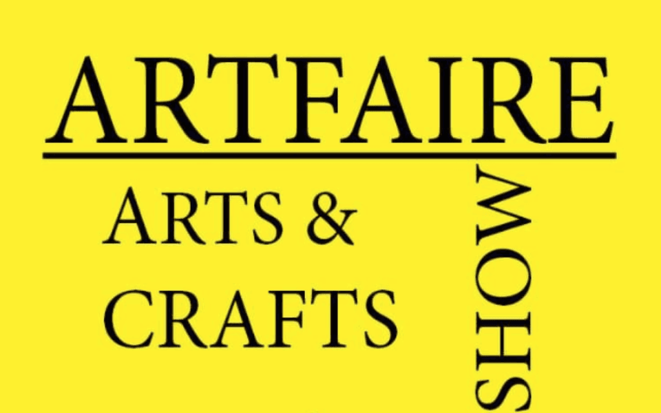 "Artfaire Arts & Crafts Show" in black text on a yellow background.