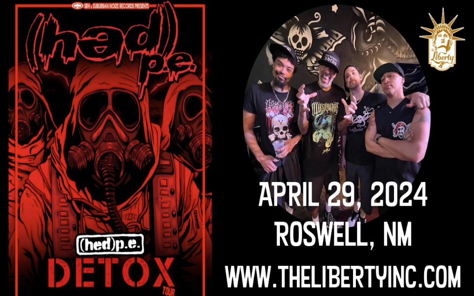 HeD PE members posed together with event text for a live music event at The Liberty in April 2024.