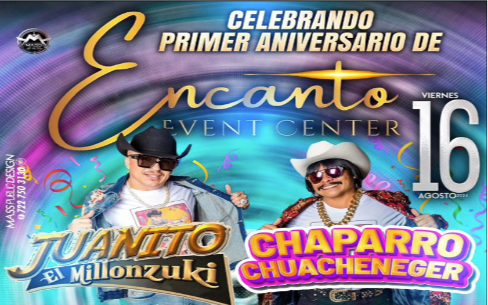 The official flyer for the Encanto Event Center's 1st Anniversary in 2024. Includes images of member from different bands and event text.