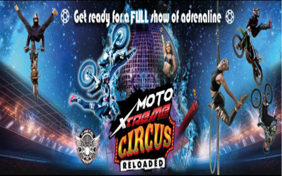 People on BMX bikes and performing circus acts. Includes information for the Moto Extreme Circus coming to Roswell, New Mexico in 2024.