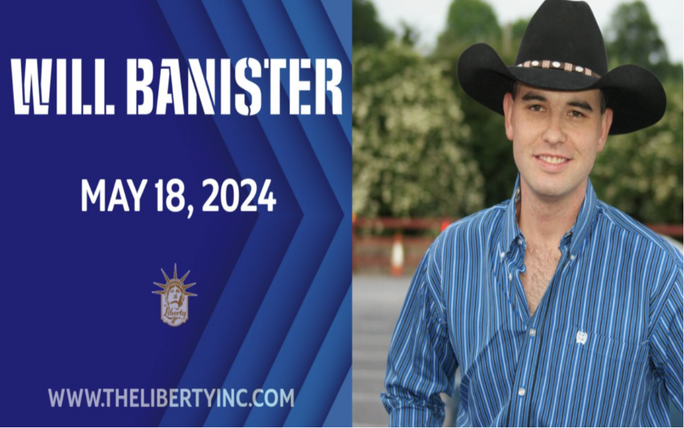 Will Banister's picture attached to a blue background and event text for his live music night at The Liberty.